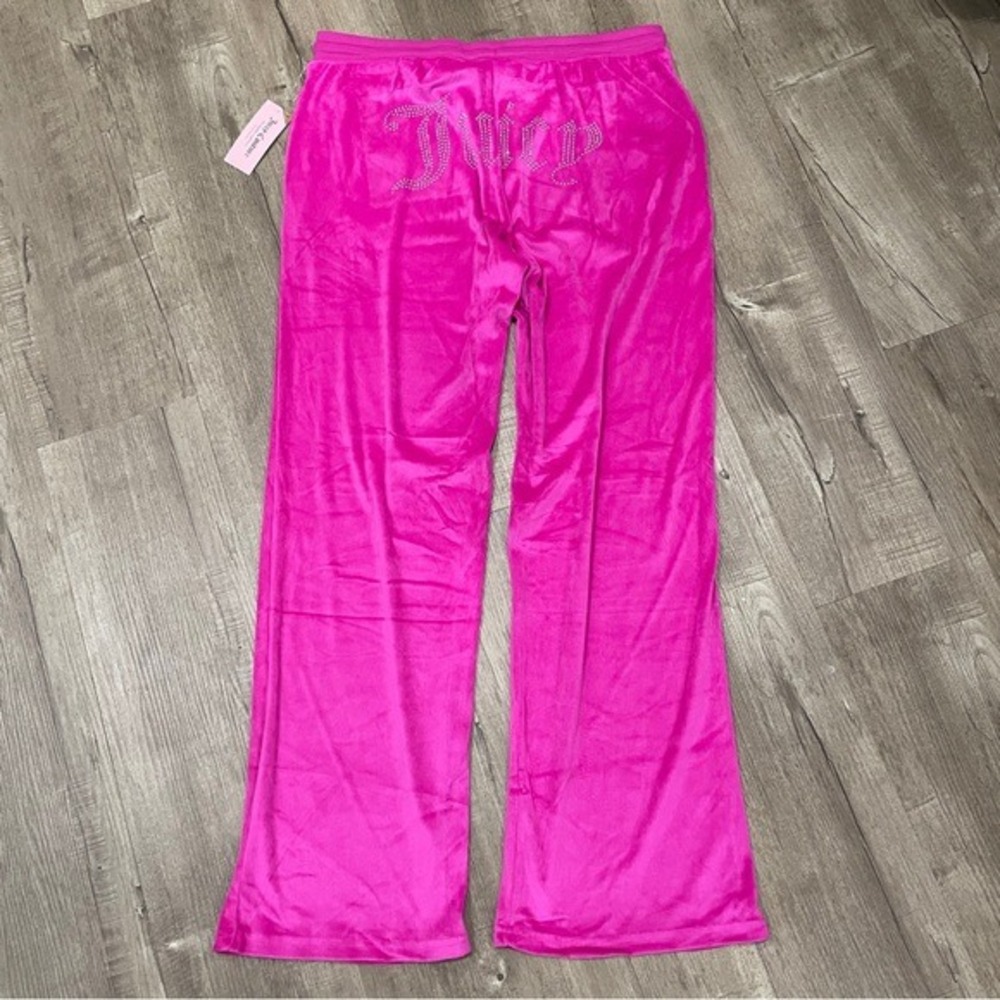 NEW Juicy Couture Hot Pink Velour Rhinestone Logo Wide Leg Sleep Pants Large